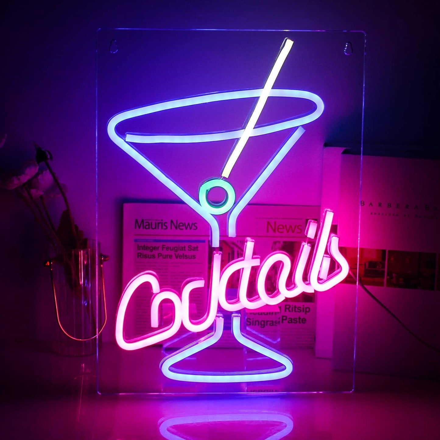 Cocktails Neon Sign, LED Sign Cocktail Glass Shaped Neon Lights Neon Bar Signs Martini Neon Signs for Wall Decor Neon Sign for Man Cave for Bar Shop Beer Bar Night Club